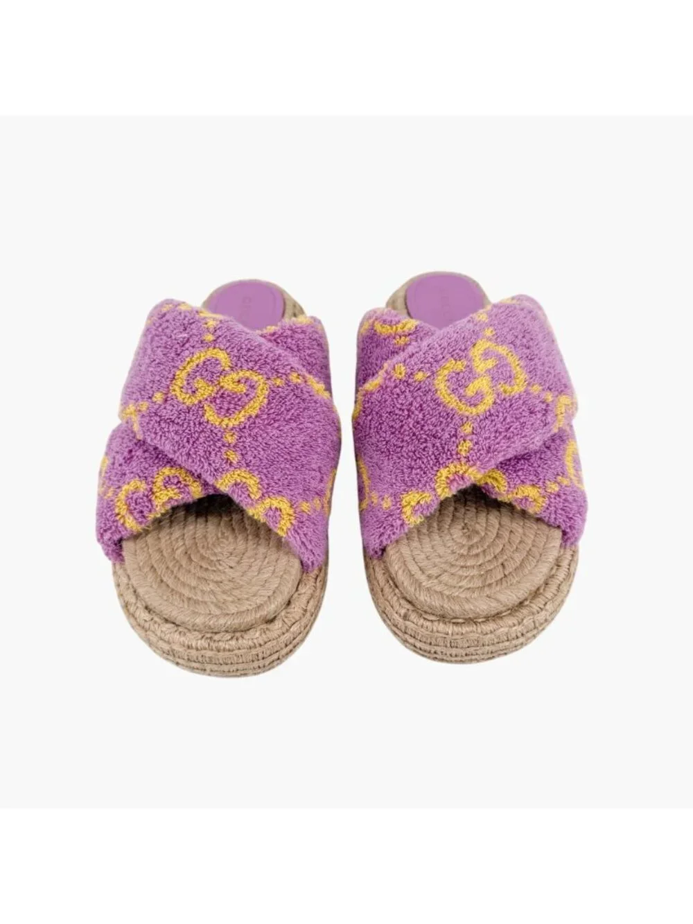 Gucci GG Terry Cloth Platform Espadrille Slide Sandals Purple Size 38.5 US 8.5